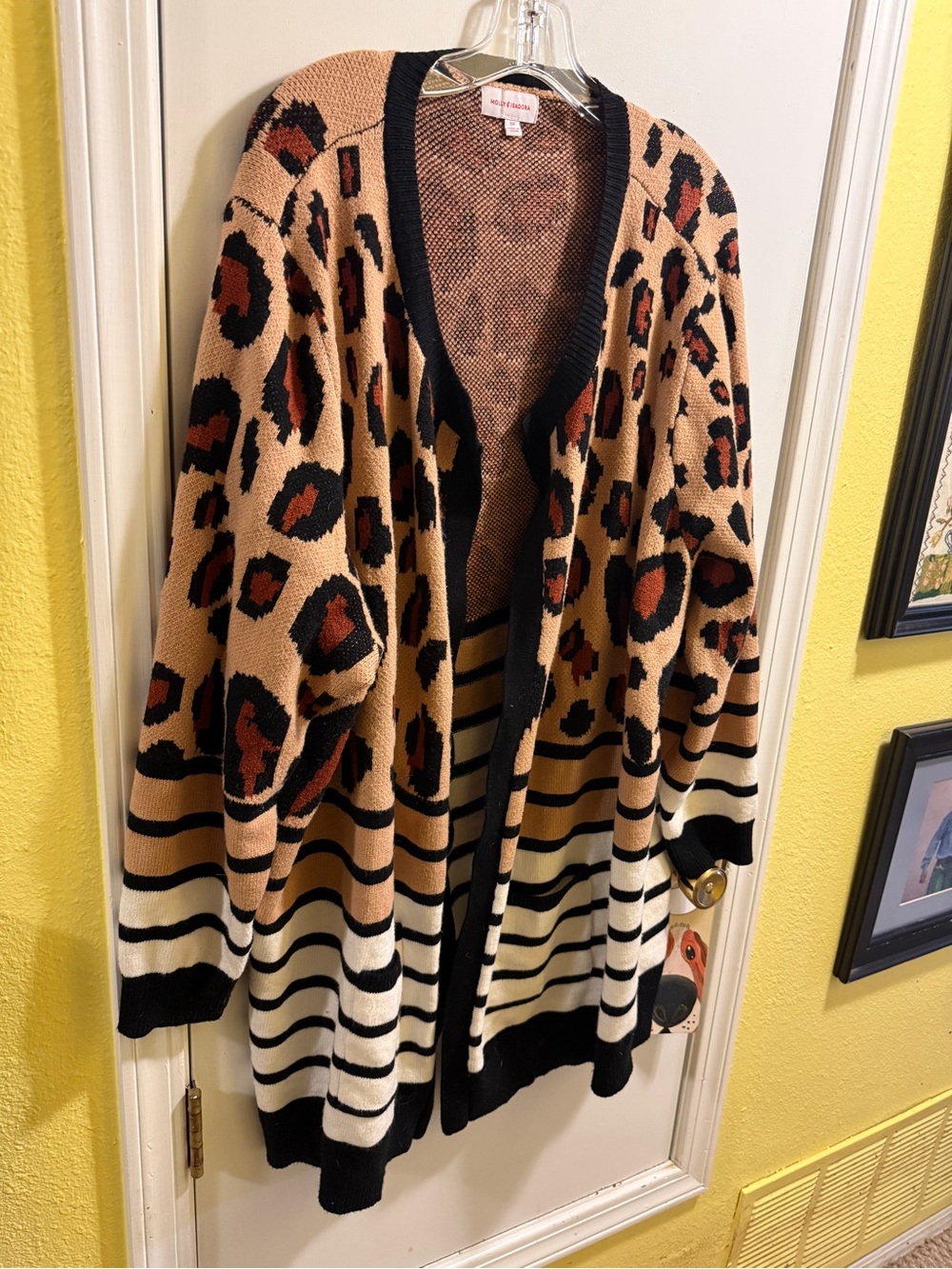 Wildlife Print Open-Front Cardigan Sweater - Leopard Stripe 5x